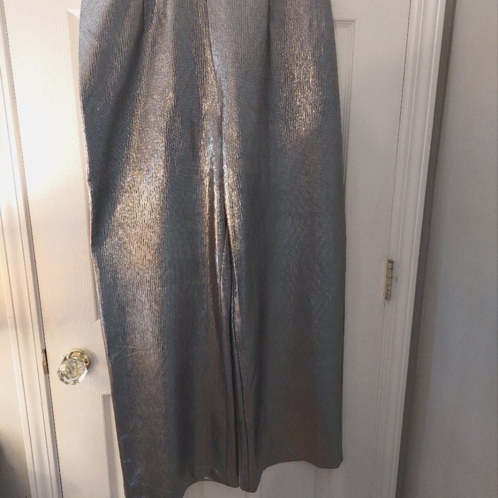 Ladies shimmer silver/chrome wide legged dress pants